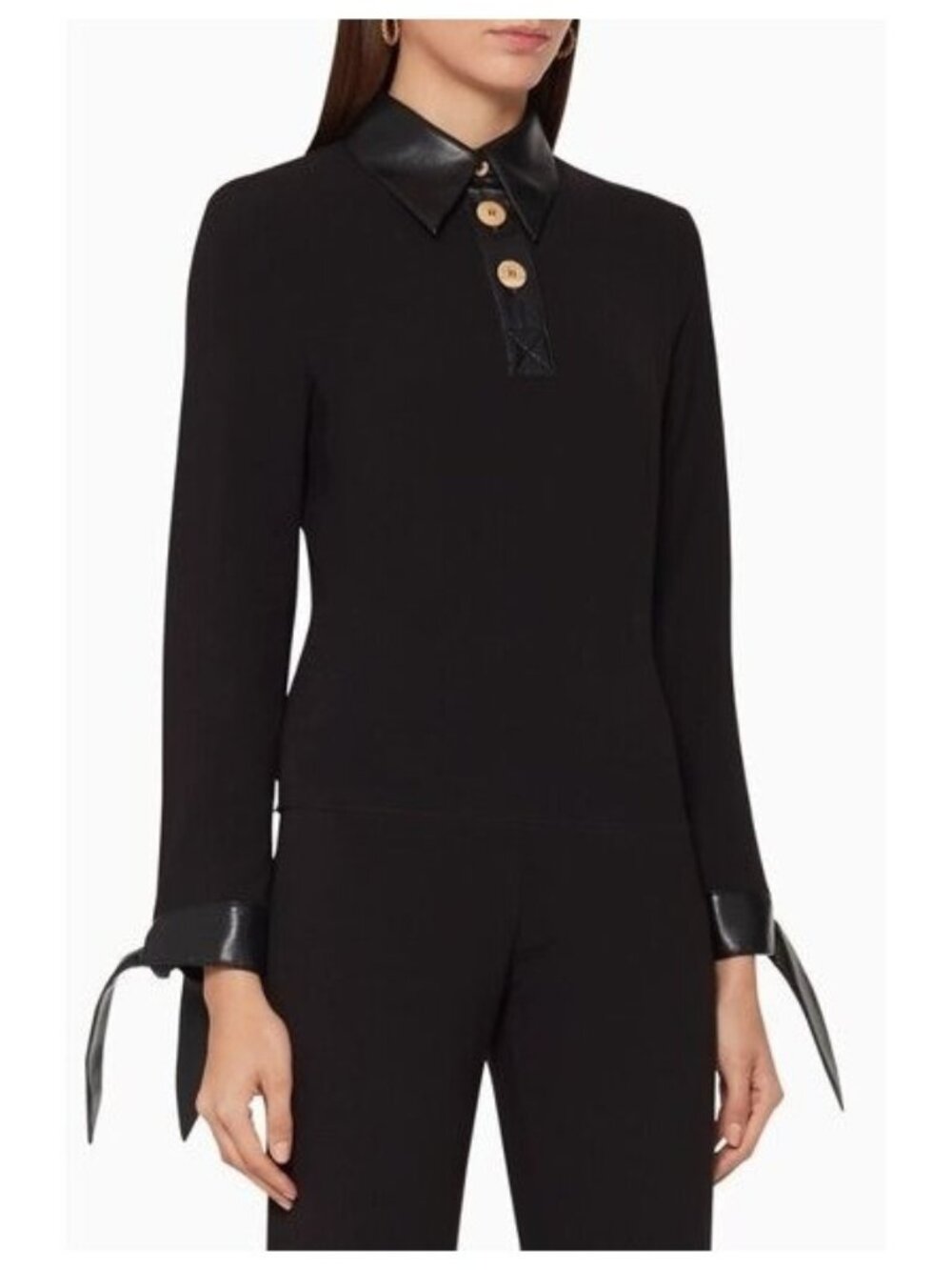 Nanushka Agnes Faux Leather-Trimmed Georgette Top In Black Size XS